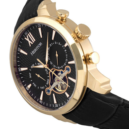 Heritor, Arthur Automatic Black Dial Black Leather Men's Watch