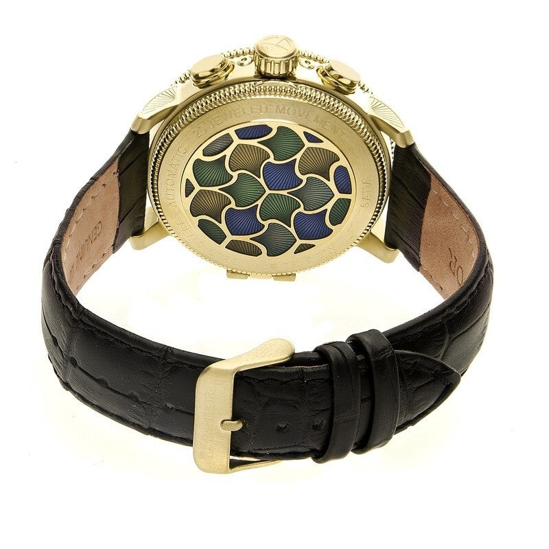 Aura Custom Vitreous Enamel Semi-Skeleton Dial Gold-tone Steel Case Men's Watch