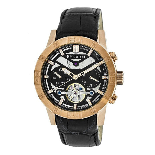 Heritor, Hannibal Quartz Black Dial Black Leather Men's Watch