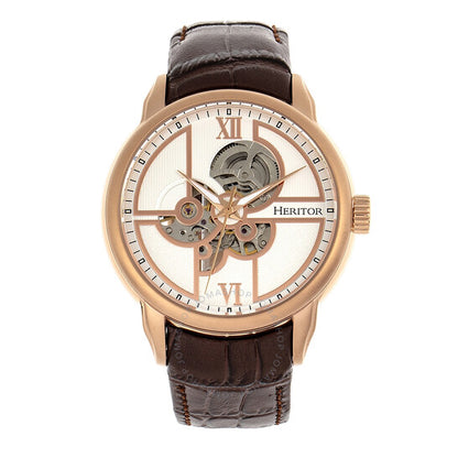 ساعة هيرتور سانفورد الأوتوماتيكية للرجال بمينا أبيض