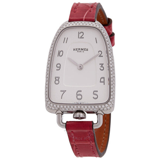 ساعة هيرمس جالوب كوارتز نسائية بمينا فضية مرصعة بالألماس