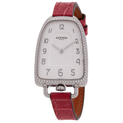ساعة هيرمس جالوب كوارتز نسائية بمينا فضية مرصعة بالألماس