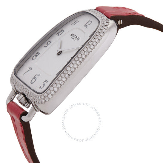 ساعة هيرمس جالوب كوارتز نسائية بمينا فضية مرصعة بالألماس