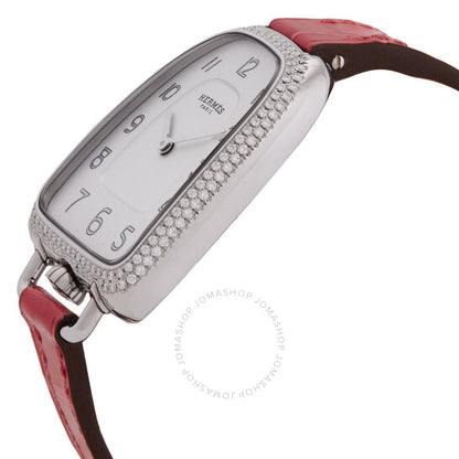 ساعة هيرمس جالوب كوارتز نسائية بمينا فضية مرصعة بالألماس