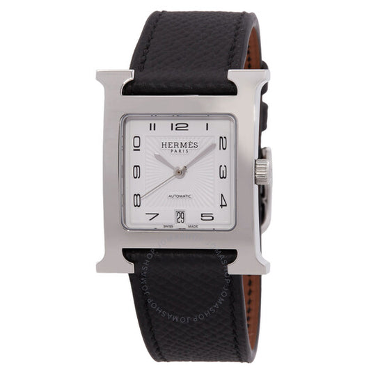 ساعة هيرمس H Hour أوتوماتيكية للسيدات بمينا أبيض