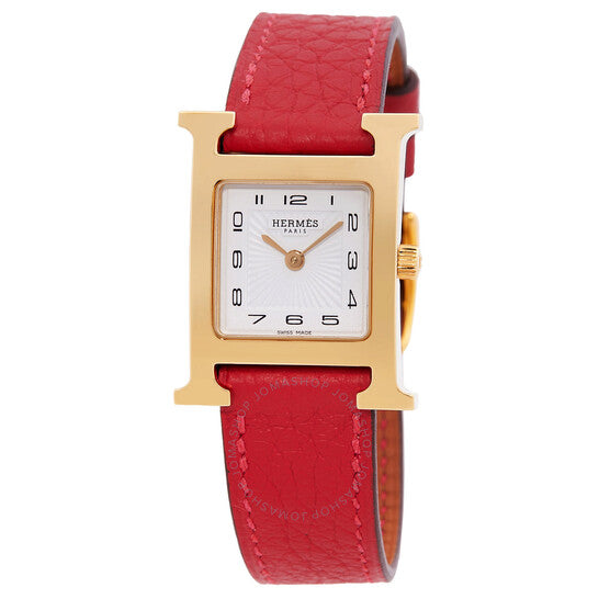 ساعة هيرمس هيور اتش كوارتز للنساء بمينا بيضاء