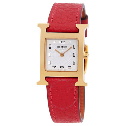 ساعة هيرمس هيور اتش كوارتز للنساء بمينا بيضاء