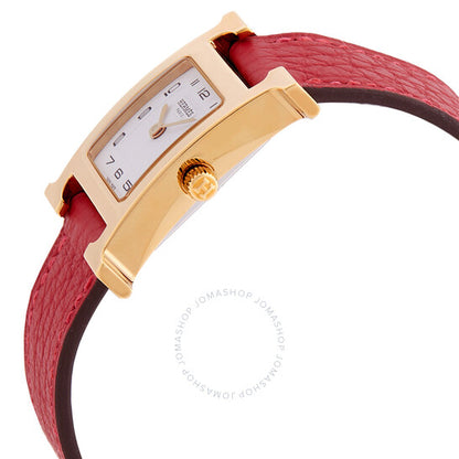 ساعة هيرمس هيور اتش كوارتز للنساء بمينا بيضاء