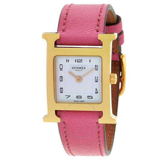 ساعة هيرمس هيور اتش كوارتز للنساء بمينا بيضاء