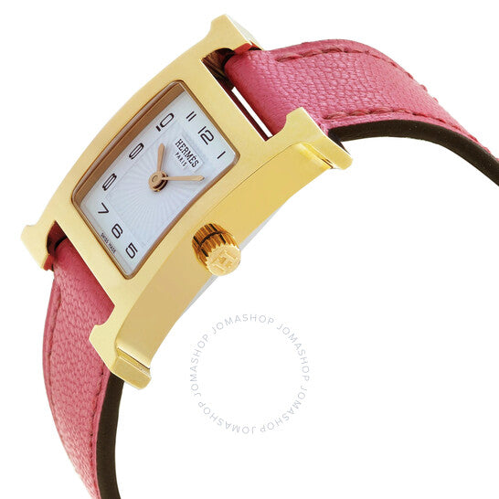 ساعة هيرمس هيور اتش كوارتز للنساء بمينا بيضاء