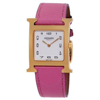 ساعة هيرمس هيور اتش كوارتز للنساء بمينا بيضاء