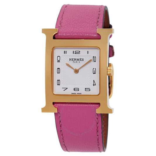 ساعة هيرمس هيور اتش كوارتز للنساء بمينا بيضاء