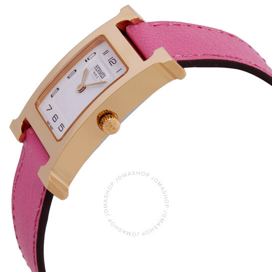 ساعة هيرمس هيور اتش كوارتز للنساء بمينا بيضاء