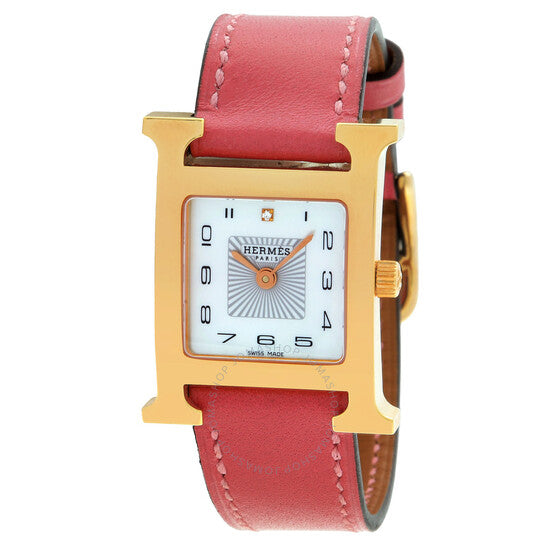 ساعة هيرمس هيور اتش كوارتز للنساء بمينا بيضاء