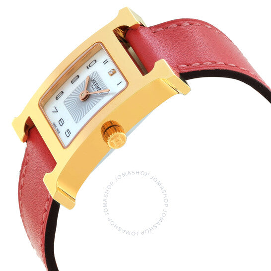 ساعة هيرمس هيور اتش كوارتز للنساء بمينا بيضاء