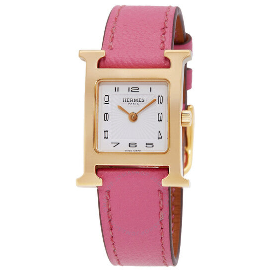 ساعة هيرمس هيور اتش كوارتز للنساء بمينا بيضاء