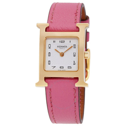 ساعة هيرمس هيور اتش كوارتز للنساء بمينا بيضاء