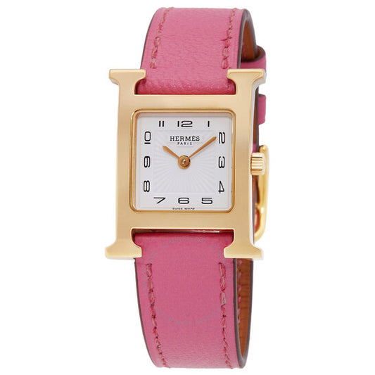 ساعة هيرمس هيور اتش كوارتز للنساء بمينا بيضاء