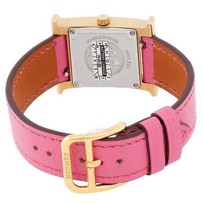 ساعة هيرمس هيور اتش كوارتز للنساء بمينا بيضاء