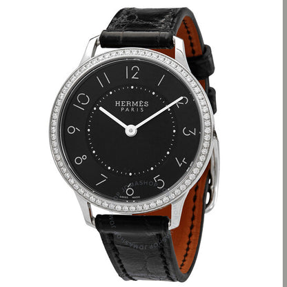 Hermes, Slim D Quartz Diamond Black Dial Ladies Watch