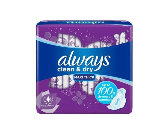Always Clean & Dry Thick Large Sanitary 30 Pads
