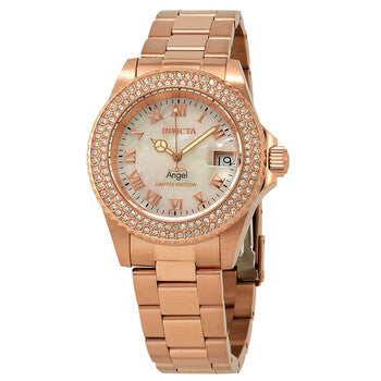 Angel Crystal White Mother of Pearl Dial Ladies Watch