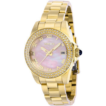 Angel Date Quartz Crystal Pink Dial Ladies Watch