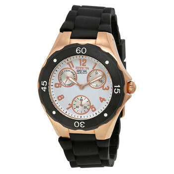 Angel Multi-Function White Dial Black Silicone Ladies Watch