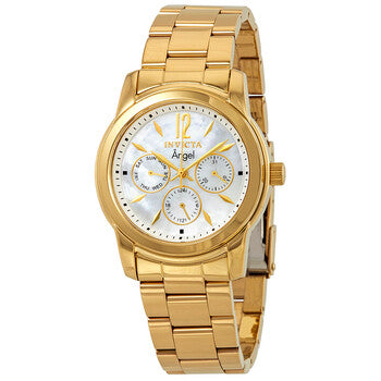 Angel Multi-Function White Dial Gold-plated Ladies Watch