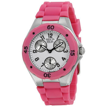 Angel Multi-Function White Sunray Dial Pink Silicone Ladies Watch