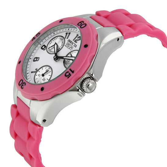 Angel Multi-Function White Sunray Dial Pink Silicone Ladies Watch