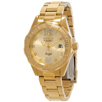 Angel Quartz Crystal Gold Dial Ladies Watch