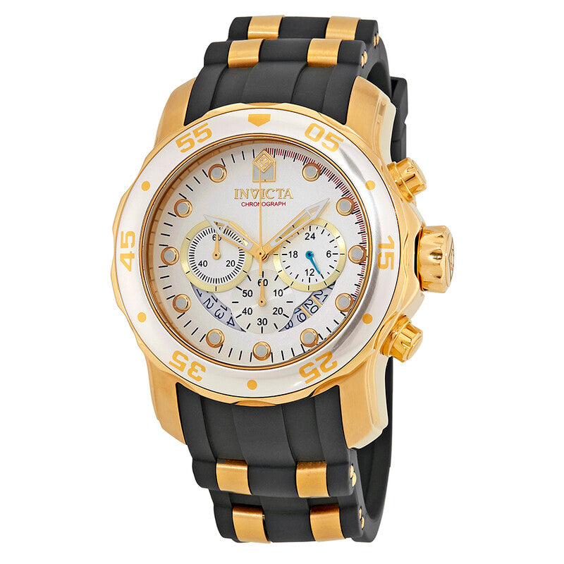Pro Diver Chronograph Silver Dial Black Polyurethane Men's Watch