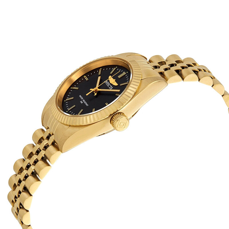 Specialty Black Dial Yellow Gold-tone Ladies Watch