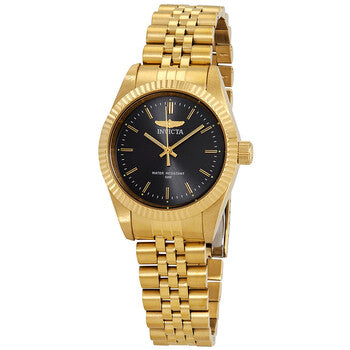 Specialty Black Dial Yellow Gold-tone Ladies Watch
