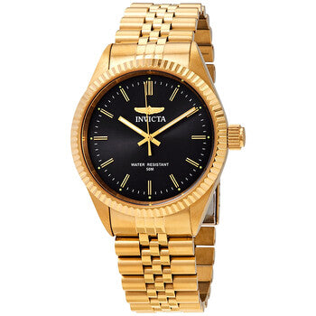 Specialty Black Dial Yellow Gold-tone Men's Watch