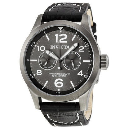 Specialty Military Grey Dial Black Leather Men's Watch