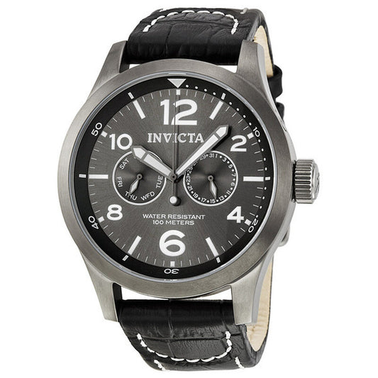 Specialty Military Grey Dial Black Leather Men's Watch