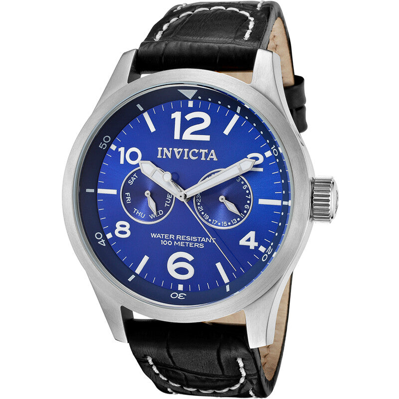 Specialty Military Multi-Function Blue Dial Black Leather Men's Watch