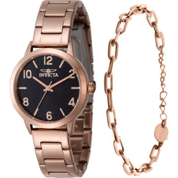 Wildflower Quartz Black Dial Ladies Watch With Bracelet