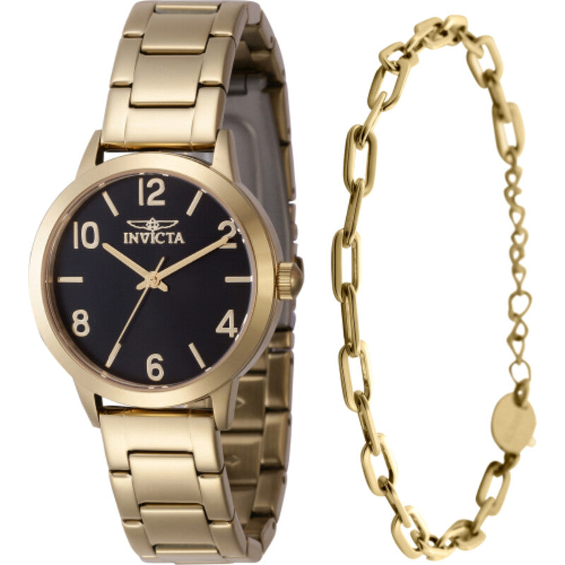 Wildflower Quartz Black Dial Ladies Watch With Bracelet