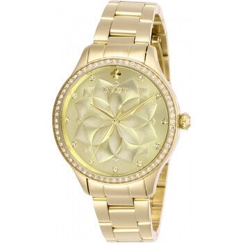 Wildflower Quartz Crystal Gold Dial Ladies Watch