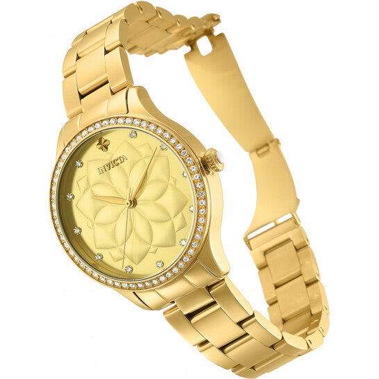 Wildflower Quartz Crystal Gold Dial Ladies Watch
