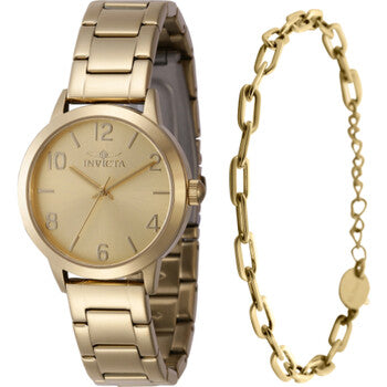 Wildflower Quartz Gold Dial Ladies Watch With Bracelet
