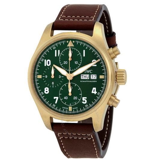 ساعة IWC Pilot Spitfire Chronograph أوتوماتيكية للرجال بمينا أخضر