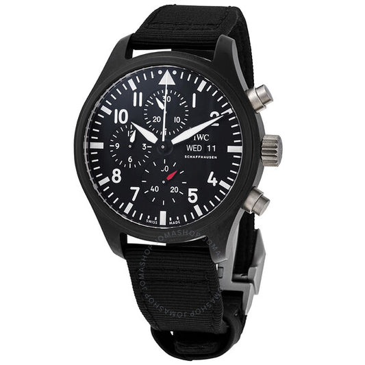 ساعة IWC Pilot Top Gun Chronograph أوتوماتيكية للرجال بمينا أسود