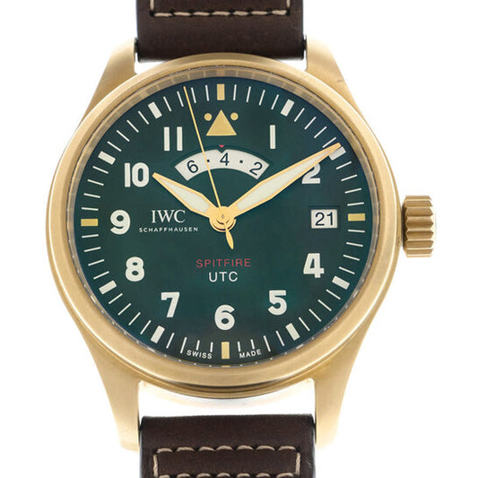 ساعة IWC Pilot UTC Spitfire أوتوماتيكية للرجال بمينا أخضر