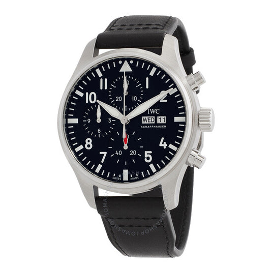 ساعة IWC Pilots Chronograph أوتوماتيكية للرجال بمينا أسود