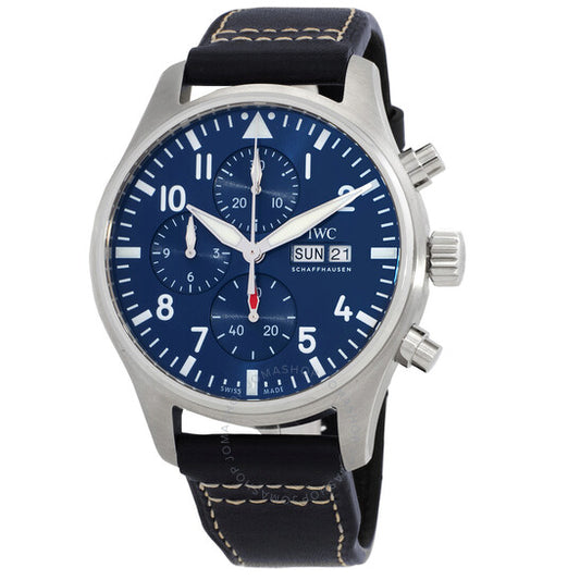 ساعة IWC Pilots Chronograph أوتوماتيكية للرجال بمينا أزرق