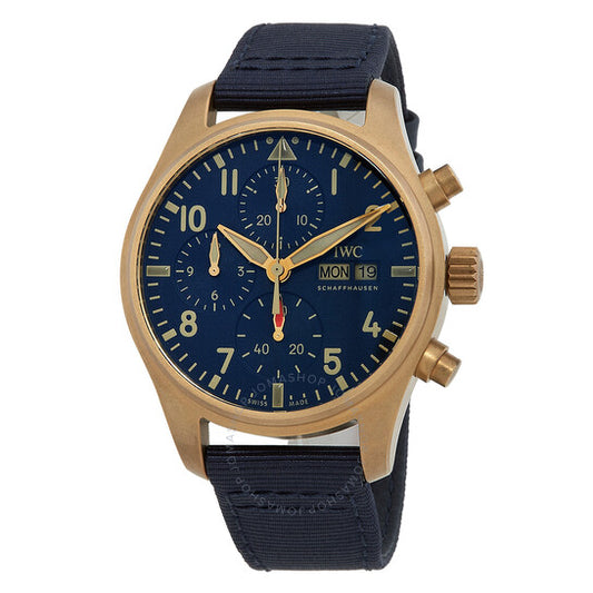 ساعة IWC Pilots Chronograph أوتوماتيكية للرجال بمينا أزرق
